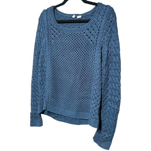 Moth Anthropologie Open Knit Navy Pullover Sweater Size Medium Scoop Neck - Picture 9 of 10